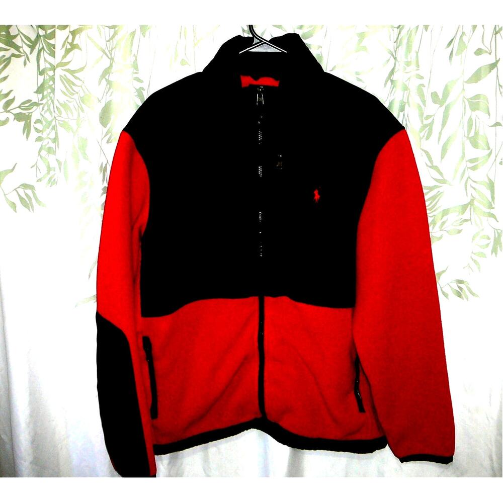 Polo Ralph Lauren Polartec Mens Black Red Colorblock Full Zip sz L